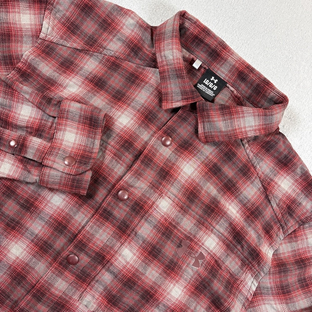 Under Armour Flannel Shirt Tradesman Flex Mens Red Plaid Snap‎ Shirt Size Large